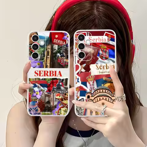 Serbia Flag Mobile Cell Phone Case for Samsung Galaxy S25 S24 S23 S22 S21Plus FE Ultra Clear Colour