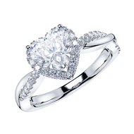 Sterling Silver Petite Twisted Vine 1CT Heart-shaped Genuine Moissanite Halo Engagement Ring Promise