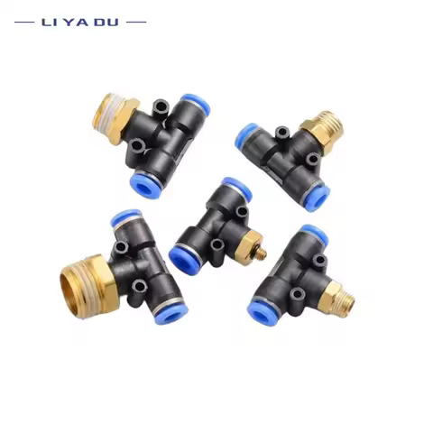5/10PCS PB Tee T type Pneumatic Fitting Quick Connector 6-12mm Hose Tube to 1/8 1/4 3/8 1/2 Thread A