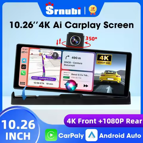 10.26" Inch Car DVR 4K Camera Wireless Carplay Android Auto 350° Rotation Dual Len GPS Navigation Da