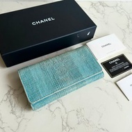 稀有中古Chanel Deauville湖水藍皮夾 錢包 長夾 二手包 古董包