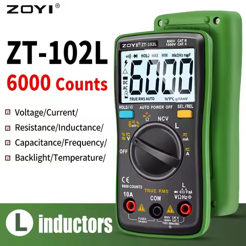 ZOYI New ZT102L Digital Multimeter 6000 Counts Auto Range Backlight AC/DC Ammeter Volt Ohm Tester Po