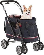 4 Wheels Pet Stroller Strolling Cart for Medium Large Dogs Cats Travel Folding Carrier Stroller with
