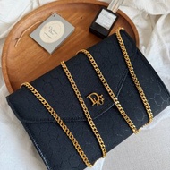 近新保存品Vintage Dior中古Dior金蔥閃耀黑色蜂巢紋鏈條包