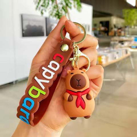 Cute Capybara Rodent PVC Pendant Keychain - Simulation Capybara with Turtle Design Anime Keyring for