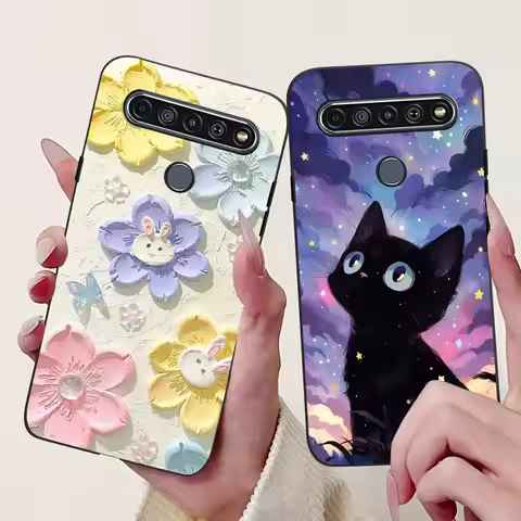 For LG K41S K51S 2020 Elegant Floral Cat Printed Phone Case For LG K41S K51S LM-K410 LM-K510 Black S
