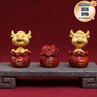 黃楊木雕卡通牛牛車擺件 牛搖頭實木雕刻文玩茶寵裝飾工藝品