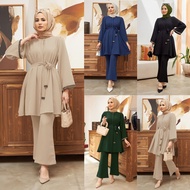 Muslimah suit XXL women Solid Color Two-Piece Set Women Batwing Sleeve Loose blouse and pants set el