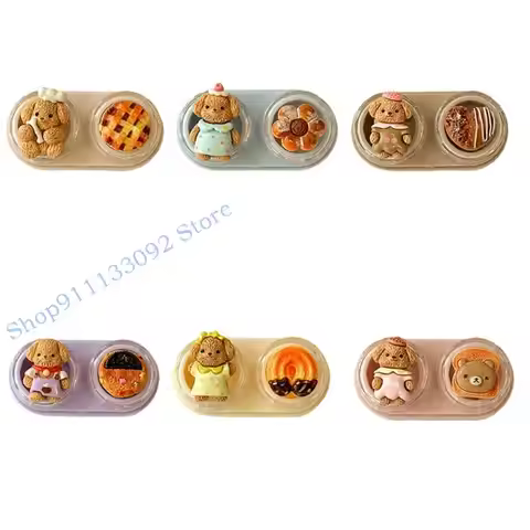 H9ED Contact Lenses Storage Organizers With Drawer Design Cartoon Bear Lens Case For Student Office 