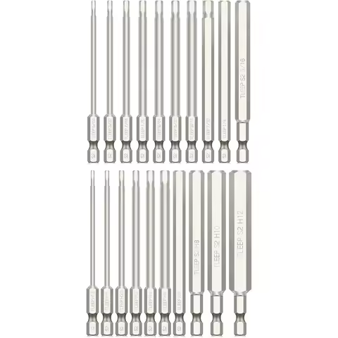 20 x 1/4 Inch Hex Head Allen Wrench Drill Bits 100MM Long, SAE 5/16” to 5/64” & Metric 12mm to 1.5mm