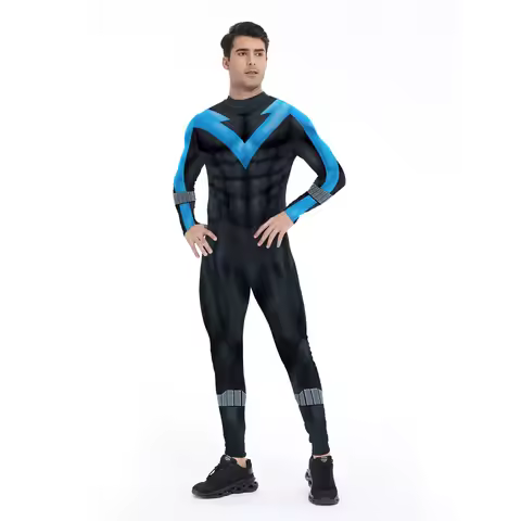 Superhero Nightwing Men Cosplay Zentai Bodysuit Dick Grayson Jumpsuit Costume Halloween Party Cospla