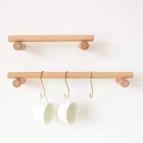 1pc 30cm 45cm Simple Clothes Hanger Wood Single Towel Bar No Punch Storage Rack Towel Hanger For Bat
