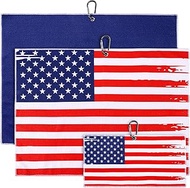 Newwiee 3 Pieces Golf Towel with Clip for Golf Bags for Men and Women USA Flag Golf Towels Patriotic Golf Towels Golf Accessories for Men Women Golfing Ball, 3 Sizes