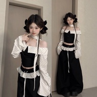 CHANGTONG | ชุด OOTD สไตล์เกาหลี  Crop Top แบบหนึ่งไหล่ กางเกงขาว้าง สำหรับฤดูหนาว