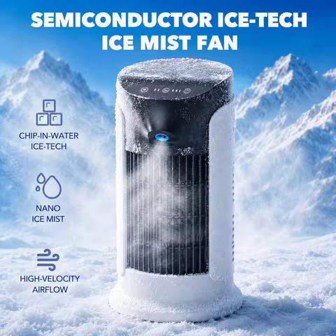 'HEARNICE'Tower Fan, Ice Mist Fan with Semiconductor Cooling & 45° Golden Mist, Cool Mist Humidifier