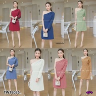 TT18085 Off-shoulder dress Single Arm Off shoulder one sleeve pleated shoulder..
