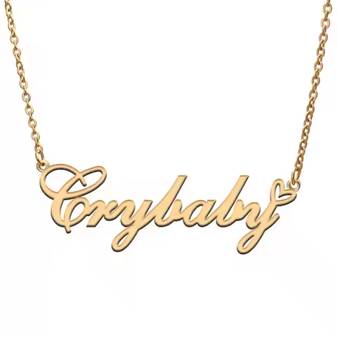 Crybaby Name with Love Heart Necklace for Women Stainless Steel Jewelry Nameplate Pendant Femme Moth