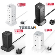 TESSAN - SG Safety Mark, 8 or 12 Tower Extension Multi Socket with USB & Type C, Surge Protector