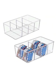 1個食品收納盒,透明塑料盒適用於食品室、廚房、冰箱、櫥櫃,並帶有區域劃分的分格支架,可專門收納零食、袋裝食品、香料