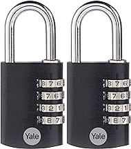 Yale 2 Pack 4 Digit Combination Lock Outdoor Waterproof Padlock for School Gym Locker, Sports Locker, Fence, Toolbox, Gate, Case, Hasp Storage (Black)
