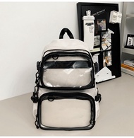 Korean Large School Pink Ita Backpack with Two Clear Pockets for Pin Display Women/Man Big Kawaii It