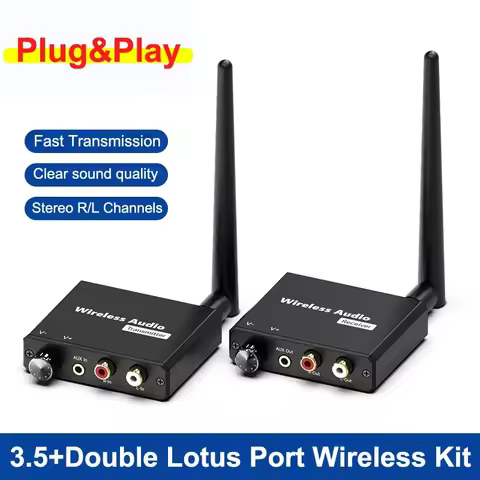 50m 2.4G 5.8G Wireless Audio Transmitter and Receiver Adapter with Volume Control 3.5mm R/L AUX for 