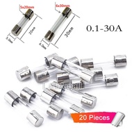 20ชิ้น/ล็อต5*20 6*30 Glass Fuse Fast Blow ฟิวส์250V F 0.1A 0.2A 0.25A 0.5A 1A 1.5A 2A 2.5A 3A 3.15A 