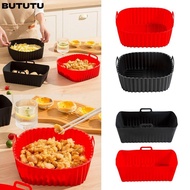 BUTUTU Silicone Air Fryer Liners, with Handle Black Red Oven Liner, Air Fryer Accessories Reusable f