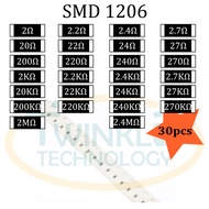 Resistor SMD 1206 2 ohm, 2.2ohm, 2.4ohm,2.7ohm, 200ohm,220ohm,240ohm,270ohm, 200Kohm,220Kohm,240Kohm