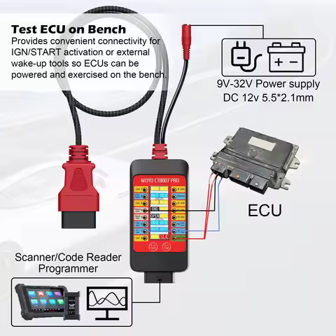 WOYO CTB007 PRO ECU Testing Too OBD2 Breakout Box with LCD Digital Vrms Displayl on Bench Automotive