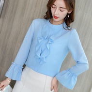 Elegant Women Blouse Fashion Tops Korean Elegant Lady Long Sleeved Blouse