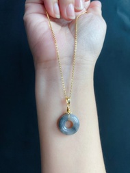 天然緬甸玉 翡翠 玉質細 烏雞水墨風 平安扣 設計款 項鍊 禮物