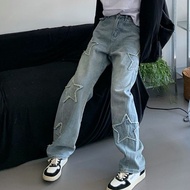 S-5XL Women's Blue Baggy Slim Fit Casual Korean Style Wide Leg Jeans