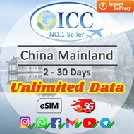 ICC eSIM China+HK+Macau 3-30Days Unlimited Data|China Unicom Network|Good for Xinjiang|VPN ready