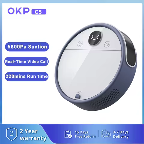 OKP C5 Robot Vacuum Cleaner with Real-Time Video Call, 6800Pa Powerful Suction, Wi-Fi/App/Alexa Cont