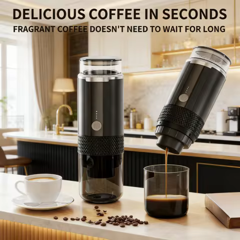 Electric Portable Coffee Maker Capsule Grind-and-Brew Compatible with Ground Coffee K-Cup Pods Singl