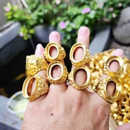 Murni Aksesoris. Emban Ring Titanium MOTIF BALI Warna Gold / Cangkang Cincin Batu Akik Titanium Moti