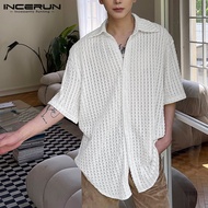 INCERUN เสื้อลำลองสำหรับผู้ชาย,เสื้อเปิด-ปิดคอปกทรงหลวมสไตล์เกาหลี