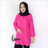 Blouse Baju Atasan Wanita Muslim Big Size Blus Jumbo Oversize Atasan Wanita Polos - Pink Fanta