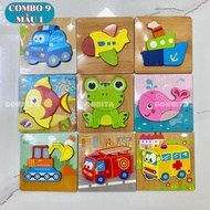 Combo of 9 Embossed 3D Puzzles of Animals and Wooden Vehicles for Children Montessori Assembling Puz