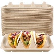 50Pcs Taco Plates Reusable 3 Compartments Taco Serving Plates Stackable Taco Tray Holder No Mess Tac