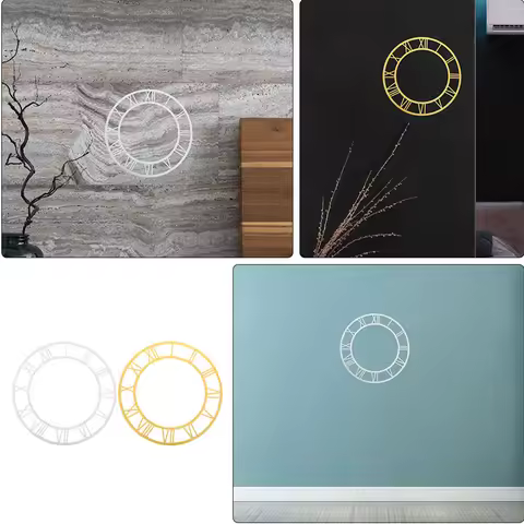 2pcs Acrylic Mirror Clock Sticker Round Mirror Clock Dials Roman Numeral Wall Clock Sticker Self Adh