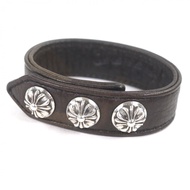 成色極佳 □ CHROME HEARTS Chrome Hearts 皮革 SV925 紐扣雙扣十字珠手鍊配件 迷彩銀色 男士