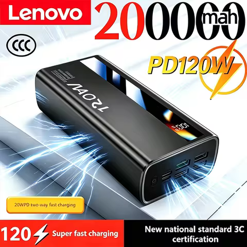 Lenovo Original 500000mAh Large Capacity 3C PowerBank 120W Fast Charging Portable LED External Spare
