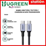 UGREEN 70429 100W Nylon C to C Charger Cable Black2M Type C Cable Fast Charging 100W Cable
