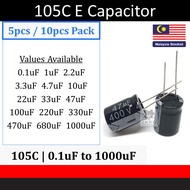 [5 / 10pcs] 105C Electrolytic Capacitor uF 0.1u 1u 2.2u 3.3u 4.7u 10u 22u 33u 47u 100u 220u 470u 680