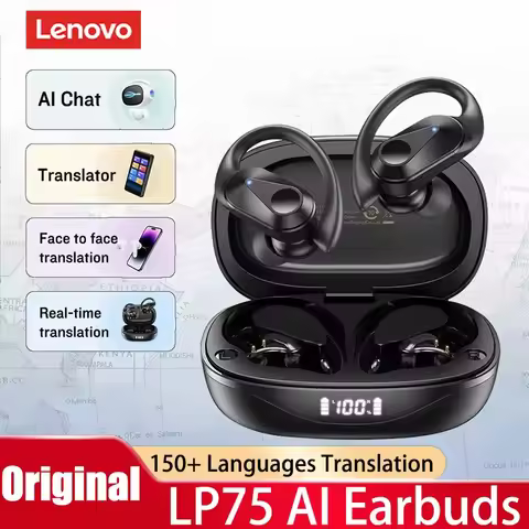 Choice Lenovo LP75 AI TWS Wireless Bluetooth Earphones Intelligent Instant Translation Headphones Du