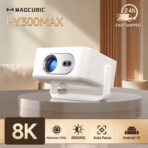 Magcubic Auto Focus Android 14 4K Projector 400ANSI 8K Native 720P HY300Max With Wifi6 BT5.4 Allwinn