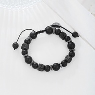 Black Lava Rock Natural Stone Beads Bracelet for Man Adjustable Beaded Lava Block Woven Bracelet