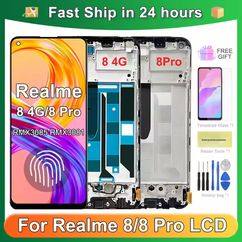 For OPPO Realme 8 4G RMX3085 For AMOLED Realme 8 Pro RMX3081 LCD Display Touch Screen Digitizer Asse